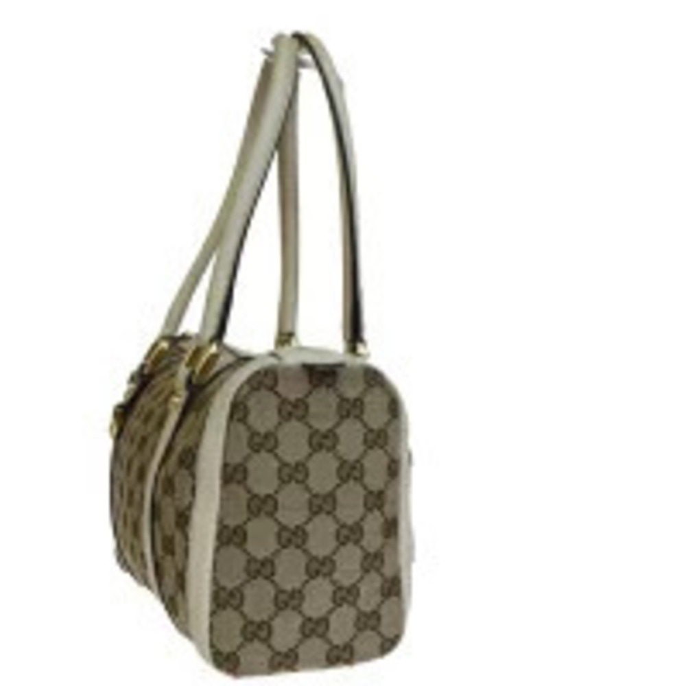 Gucci Leather Bag Brown Canvas Shoulder GG Ivory White Brown White